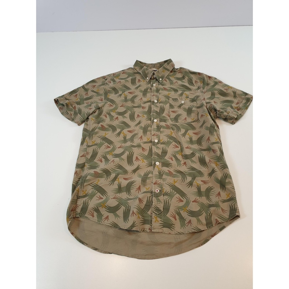 NN07 Hawaiian Shirt Men's L Green Palm Print Short Sleeve Button Up Casual